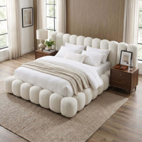 Cremefarbenes Stoffbezogenes Doppelbett Schlafzimmermöbel Hochwertiges Stoffbezogenes Weiches Kingsize-Bettgestell für Schlafzimmer