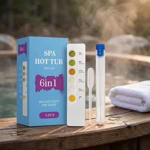 Cassette de <span class=keywords><strong>test</strong></span> d'eau pour spa, <span class=keywords><strong>piscine</strong></span>, bain à remous, 6 en 1, pH, chlore, dureté, alcalinité, <span class=keywords><strong>acide</strong></span> <span class=keywords><strong>cyanurique</strong></span>, <span class=keywords><strong>test</strong></span> de qualité de l'eau, 5 pièces - Product Image 1