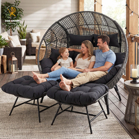 Chaise longue de jardin extra-large en forme d'œuf pour 2 personnes, avec coussin appui-tête, pour intérieur/extérieur
