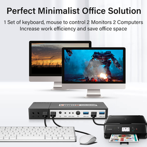 ชุดคีย์บอร์ดและเมาส์ 1 ชุด สำหรับควบคุมจอภาพ 2 จอ คอมพิวเตอร์ 2 เครื่อง สวิตช์ KVM จอภาพคู่ คอมพิวเตอร์ 2 เครื่อง จอแสดงผลขยาย 4k 60hz - Product Image 4