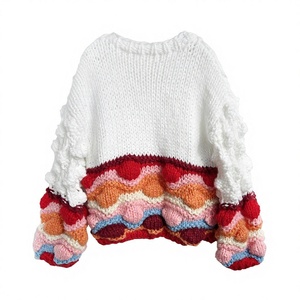Vente en gros de cardigan pour femmes, style bohème, crocheté à la main, avec des boules de laine 3D, motif géométrique, manches longues, personnalisable, <span class=keywords><strong>pull</strong></span> en tricot - Product Image 2