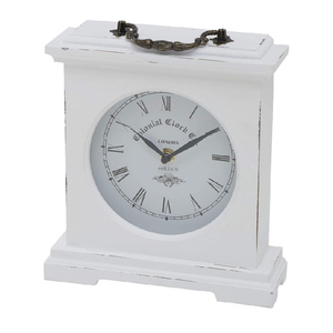 Vintage Style <strong>White</strong> Distressed Finish Wood <strong>Mantel</strong> <strong>Clock</strong> with Roman Numerals Quartz Movement - Product Image 1