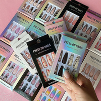 Uñas postizas acrílicas de lujo con diamantes de imitación, 24 piezas, cortas y largas, de marca privada, diseños variados, venta al por mayor, MOQ bajo