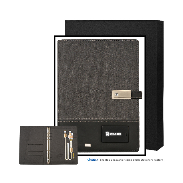 Hot-Selling A5 Notebook with Wireless Charger USB Pen Light-Up Logo Durable Leather Cover
