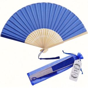 Precio de fábrica: Abanico de mano de tela de bambú de 21 cm (8 pulgadas) con estampado de seda blanca para novias, bodas, fiestas, regalo de empresa DIY barato, decoración. - Product Image 1