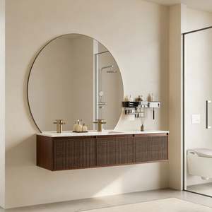 BALOM Custom European Style Minimalist Luxury Wall Hung <b>Bathroom</b> Vanity Double Sink Wooden <b>Cabinet</b> with Stone Top Factory - Product Image 1
