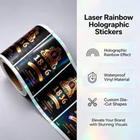 Autocollants holographiques arc-en-ciel personnalisés découpés à la forme, autocollants décoratifs imperméables avec logo holographique