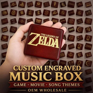Caja de Música Artesanal de Madera Color Vino Tinto, con Mecanismo de Cuerda, Grabado con Imagen de Zelda, Artículo Coleccionable, Personalizable con Logotipo Dorado, Venta al Por Mayor OEM - Product Image 1
