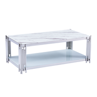 Table basse en acier inoxydable avec plateau en pierre frittée, pieds multi-lattes verticaux, pour salon de luxe – Choix de Valeur