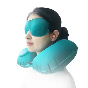 Ensemble d'oreillers de voyage essentiels, oreiller de voyage gonflable en forme de U pour le cou avec pompe à air avec masque pour les yeux Bouchons d'oreille