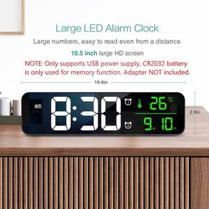 10.5-Inch Smart Table <b>Clock</b> Large LED Screen Digital Alarm Bedroom Mirror Temperature Date Music Display 6 Brightness Dimmers - Product Image 4