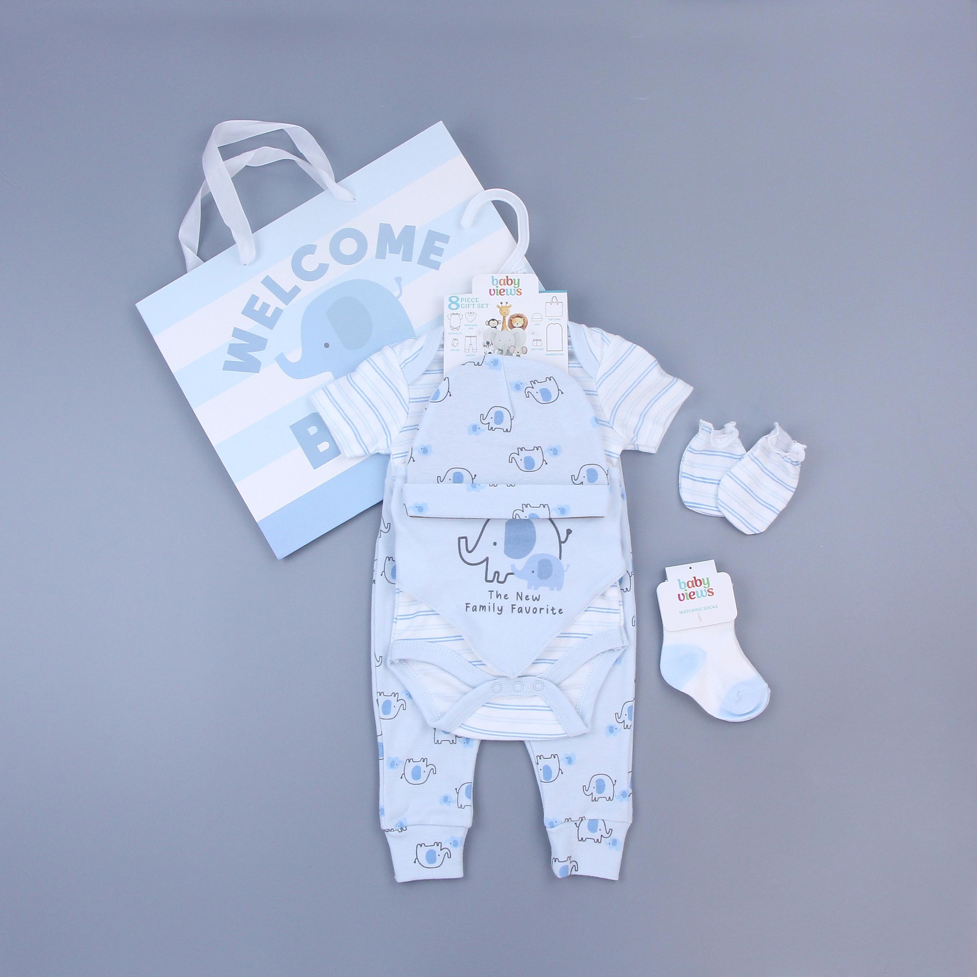 Vêtements bébé double éléphant bleu et noir