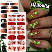 Autocollants d'ongles en gel semi-durcis non toxiques OEM personnalisés, 16 embouts, Halloween, phosphorescents, motif toile d'araignée fantôme, effet sanglant, pour la vente en gros