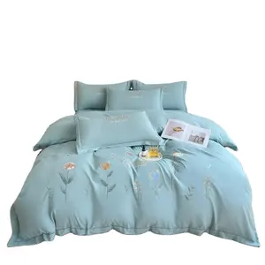 2022 New Carbon Brushed Embroidery Four-Piece Set Cotton Bedding Set Bed Sheet Hotel Collection Comforter Set