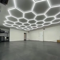 Lampu LED Heksagonal Etop Hexagrid Tegangan Lebar 110V 220V, Dapat Disambung, Pemasangan di Permukaan, untuk Garasi, Bengkel, Gym, dan Toko Detailing