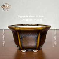 Yixing Pot de fleur en céramique émaillée hexagonale à petite échelle en gros trou de Drainage de Pot de bonsaï Durable pour la plantation de jardinage à la maison
