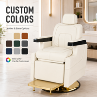Fauteuil de Barbier Électrique Inclinable de Luxe XFMC, Réglable en un Clic, Chaise de Coiffure Professionnelle avec Base Dorée pour Salon de Coiffure