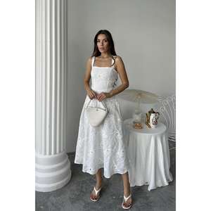 Wholesale <b>White</b> <b>Long</b> Evening <b>Dress</b> with Intricate Corset Detail at the Back - Product Image 5