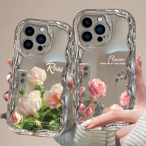 Coque de téléphone rafraîchissante pour femme avec motif de fleurs roses vives et bord ondulé électroplaqué pour <span class=keywords><strong>iPhone</strong></span> 17, 16, 15, 14 Pro Max, 13, <span class=keywords><strong>12</strong></span>, 11 - Product Image 1