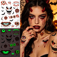 Pegatinas de Tatuajes Temporales Luminosos de Heridas y Cicatrices de Halloween, Kit de Maquillaje de Telaraña 3D, Pegatinas de Tatuajes Faciales Falsos Realistas