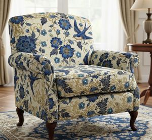 Tissu d'ameublement imprimé floral élégant au mètre, tissu décoratif botanique inspiré des oiseaux pour canapé et chaise - Product Image 1