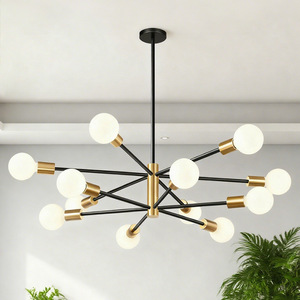 Lámpara de techo moderna North Satellite Chandelier en negro y dorado para sala de estar, comedor, dormitorio y estudio. - Product Image 1