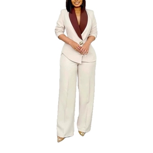 Elegant Collision <b>Colour</b> Large Turn Down Collar Casual Suit Two Piece <b>Set</b> for Women Fashion - Product Image 1
