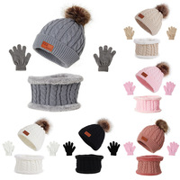 Ensemble trois pièces en fibre acrylique à motif géométrique pour enfants : bonnet, écharpe et gants – Nouveauté hiver, chaud, pour 1-6 ans, Yiwu
