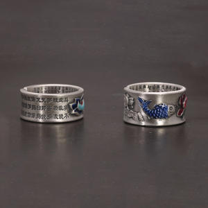 Anillo de pez de <span class=keywords><strong>loto</strong></span> de plata de ley S999 para hombres y mujeres, anillo de Buda <span class=keywords><strong>Sutra</strong></span> de esmalte personalizado, joyería de esmalte personalizado budista - Product Image 4