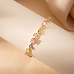 Pulsera de Hojas de Circonio Coloridas, Joyería Vintage para Mujer, Patrón de Planta, Tono Plateado y Dorado, Pulseras de Cristal Multicolor - Product Image 3