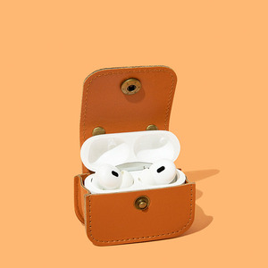 Étui pour écouteurs en cuir écologique de style rétro tout-en-un, coque de protection antichoc et anti-rayures avec sangle de poignet - Product Image 2
