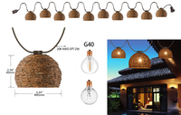 Guirlande lumineuse à cage en bambou naturel, abat-jour en rotin moderne, lampe déco en osier avec ampoule à 10 filaments, guirlande lumineuse G40