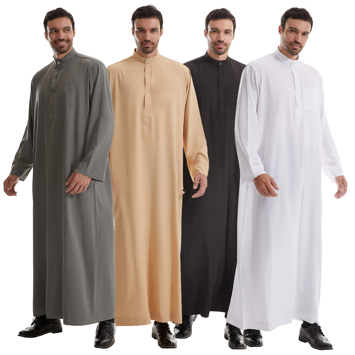 Nero Da Uomo Thobe Jubba Emirati Islamico Arabo Eid Ricamo Kaftano - Foto 6