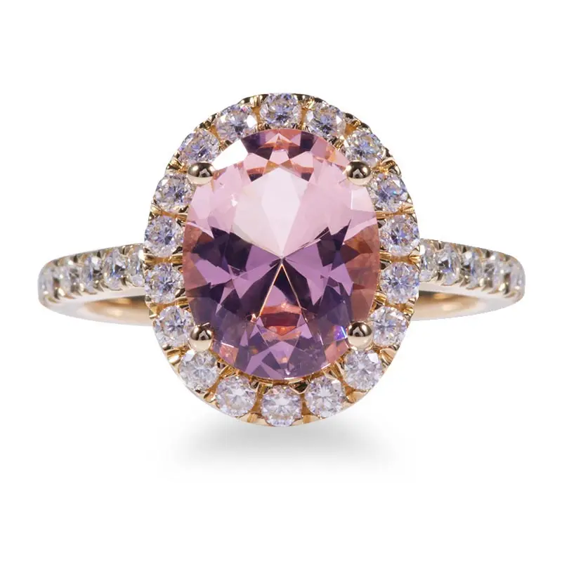 Morganite Ring Small Size Moissanite Diamond Gemstone Wedding Ring Customization Jewelry 14K Real Yellow 18K Gold Plated RDS
