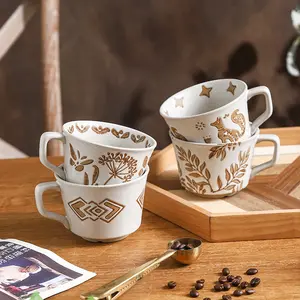 Nouveau design tasse à café en céramique mate feuille naturelle renard tasse ensemble thé de l'après-midi