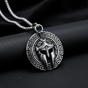 Colgantes y Amuletos de Joyería Personalizados de Acero Inoxidable Únicos: Casco Espartano, Llave Griega, Meandro, Regalo Vikingo para Hombres - Product Image 1