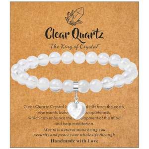 Gran oferta, pulsera de cristal Natural, cuentas de 8mm, amatista, pulsera de cuarzo rosa, colgante de corazón para regalo - Product Image 6