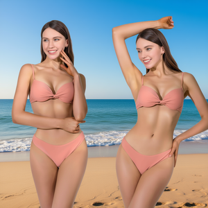 Set Bikini Oceano Azul Rosa Taglia 40 42 44 Costume da Bagno Donna Tinta Unita Slip a Perizoma in Maglia Elasticizzata Spandex Nylon - Product Image 5