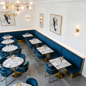 Divano in Velluto Blu di Lusso con Struttura in Metallo Rotonda, Tavolo in Marmo <span class=keywords><strong>e</strong></span> Set di <span class=keywords><strong>Sedie</strong></span> per Uso Commerciale in Ristoranti - Product Image 6