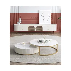 Meuble moderne simple Rock Board blanc Table basse Meuble TV de luxe crème Style salon pour petit appartement