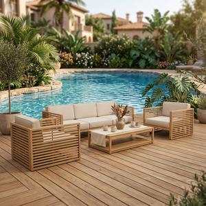<b>Outdoor</b> Minimalist Wooden Garden <b>Sofa</b> Set with Waterproof Cushions for Patio Balcony & Courtyard - Product Image 2
