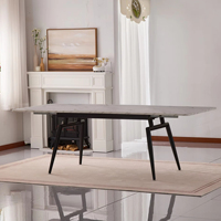Table à manger extensible moderne 2025, très vendue, avec plateau en mélamine, pieds en métal thermolaqué, pliable, 8 places, pour la maison et l'hôtellerie
