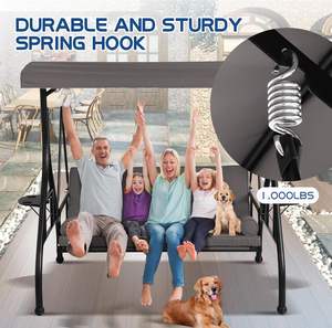 Balançoire de véranda extérieure 3 places avec auvent réglable, lit balançoire convertible avec <span class=keywords><strong>support</strong></span>, chaise <span class=keywords><strong>hamac</strong></span> coussinée pour patio - Product Image 3