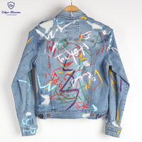 EDGE DENIM Veste bleue en jean avec éclaboussures de peinture brodée sur mesure Vestes brodées sur mesure