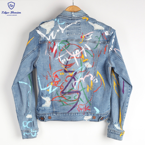 Kenar DENIM Denim özel nakış boya sıçramak mavi ceket özel nakış ceketler - Product Image 2