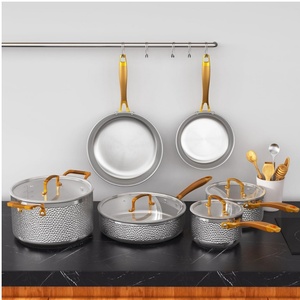 Prix d'usine – Ensemble de 10 ustensiles de cuisine écologiques pour la maison, poignées dorées, en acier inoxydable 304, couvercles en verre, casseroles pliables - Product Image 5
