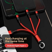 Câble USB 3-en-1 3A à charge ultra-rapide, USB-A/Type-C/Light Micro USB, tressé, avec porte-clés, vente en gros d'usine