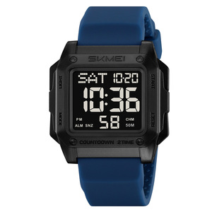 Skmei Digital Watch Men's 50M Waterproof Square Sports Watch With Light And Countdown Function Military Green Silicone Band - Product Image 4