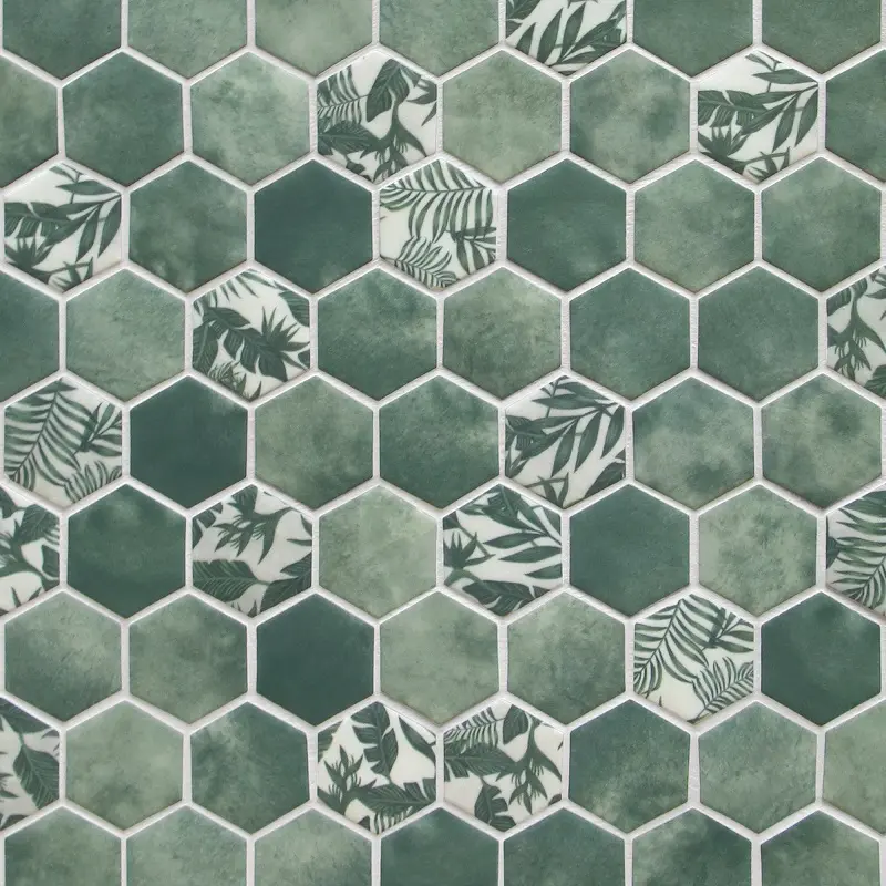 Sunwings Hexagon Recycled Glass Mosaic Tile | Stock in US | Green Cement Mosaics Wall And Floor Tile