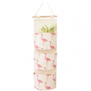 Sac de rangement suspendu mural pour armoire, pochette en tissu de coton avec 3 poches - Product Image 5